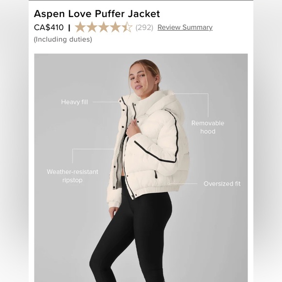 Alo Yoga Aspen love Puffer jacket size Xs in Ivory - Picture 1 of 3